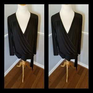 A black surplice top with tie